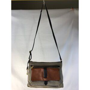 Fossil Kinley Crossbody Purse Bag Handbag Leather Brown & Black Stripe with Key